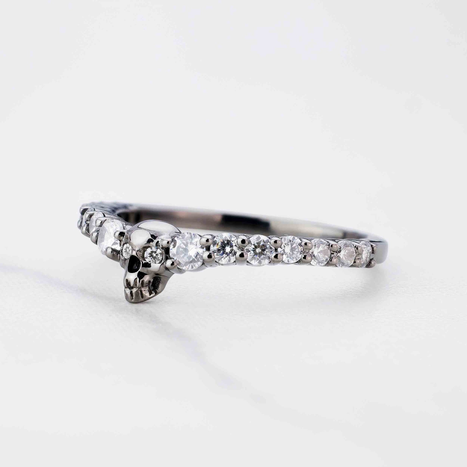 Sterling Silver Dainty Skull Ring Gothic Stacking Eternity Wedding Band
