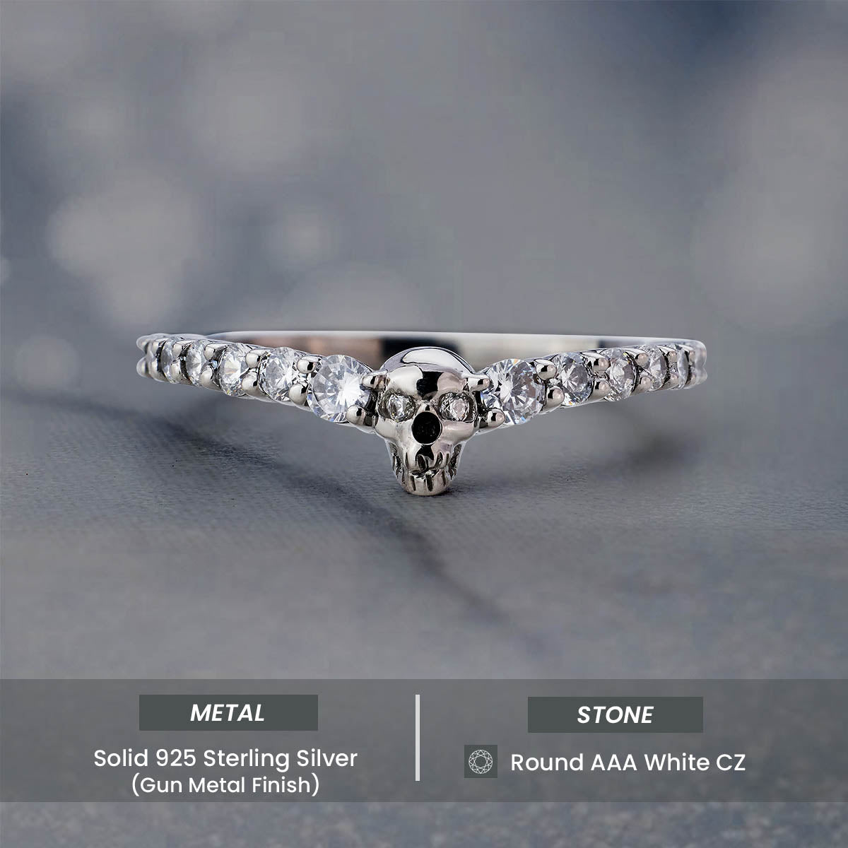 Sterling Silver Dainty Skull Ring Gothic Stacking Eternity Wedding Band