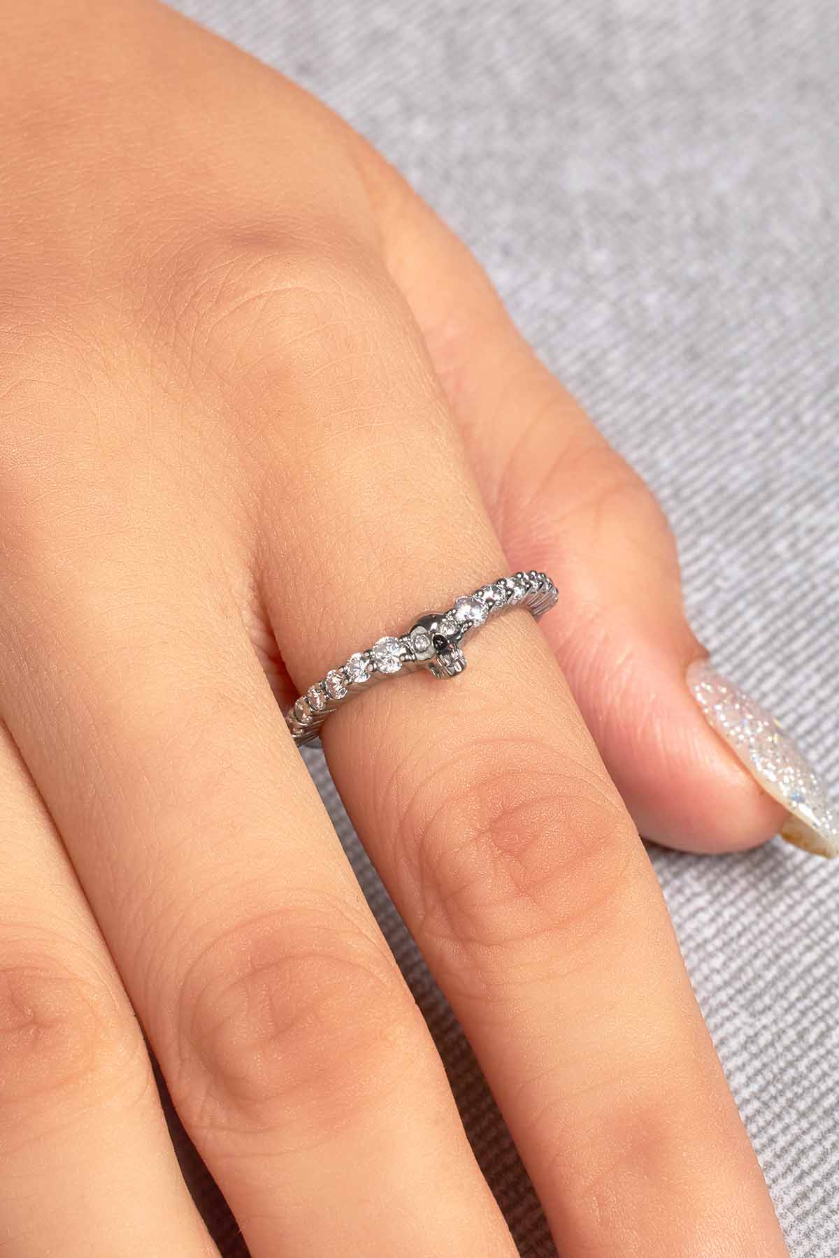 Sterling Silver Dainty Skull Ring Gothic Stacking Eternity Wedding Band