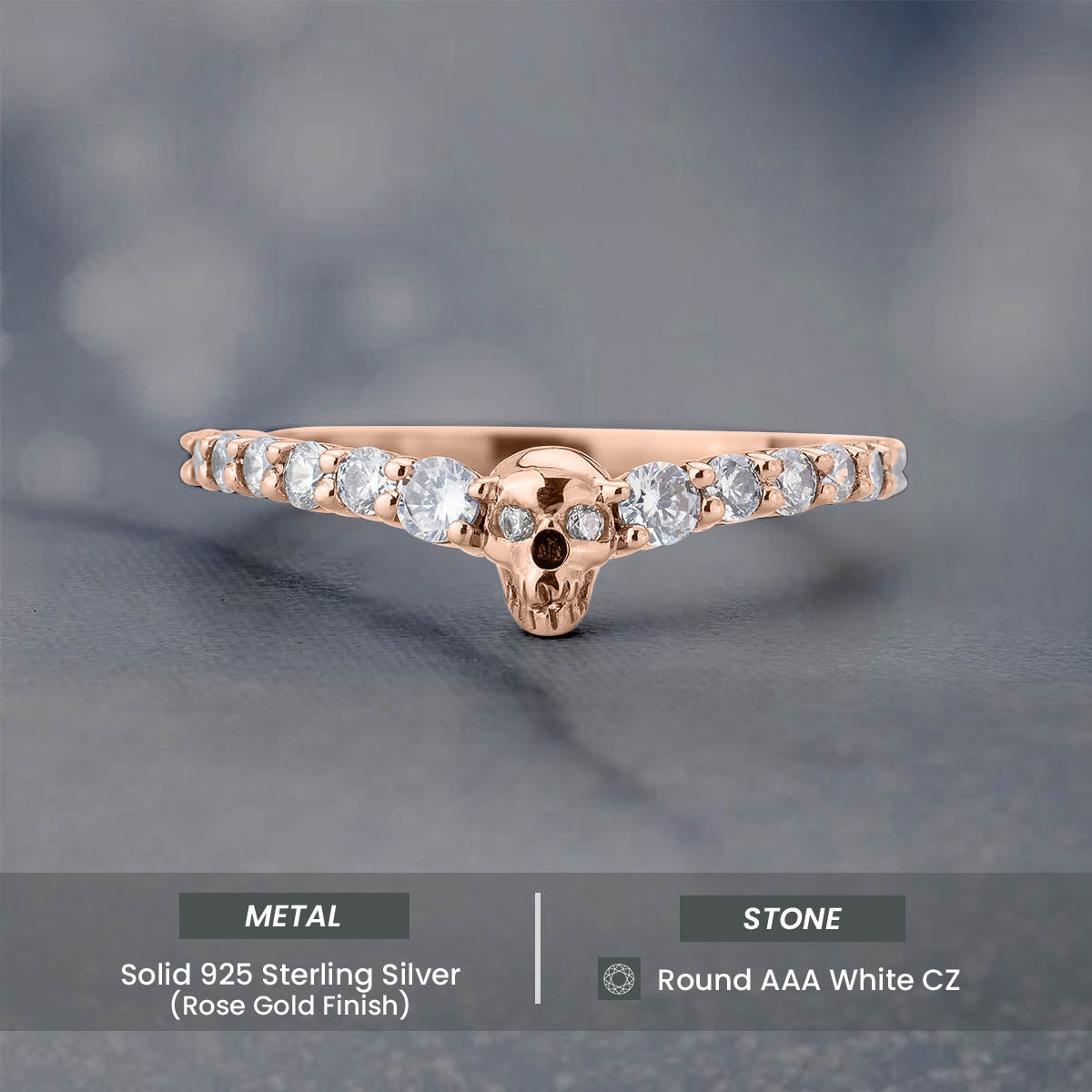 Sterling Silver Dainty Skull Ring Gothic Stacking Eternity Wedding Band