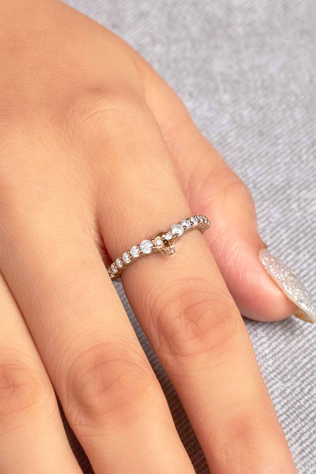 Sterling Silver Dainty Skull Ring Gothic Stacking Eternity Wedding Band