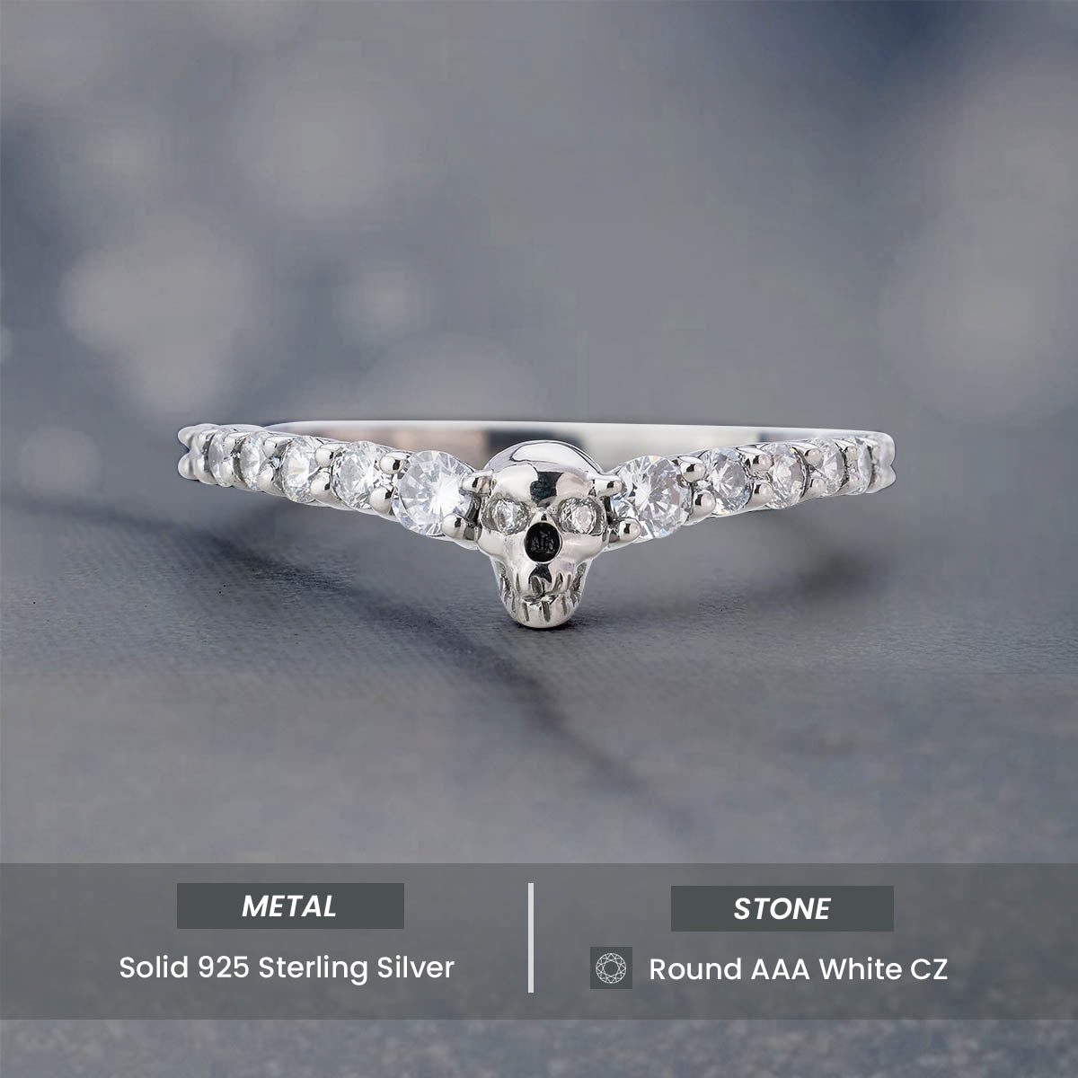 Sterling Silver Dainty Skull Ring Gothic Stacking Eternity Wedding Band