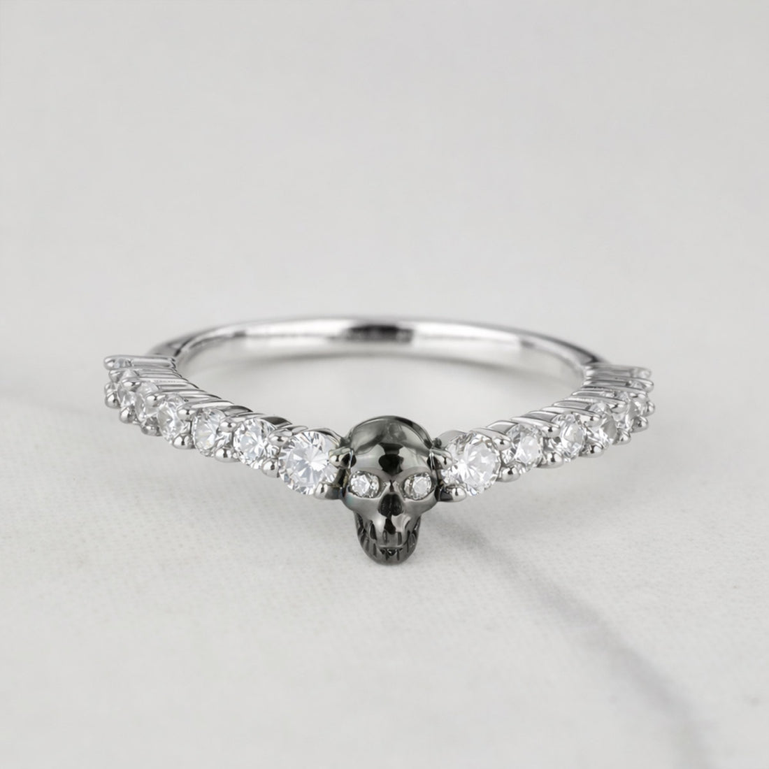 Two Tone Skull Engagement Ring Moissanite Skull Wedding Band