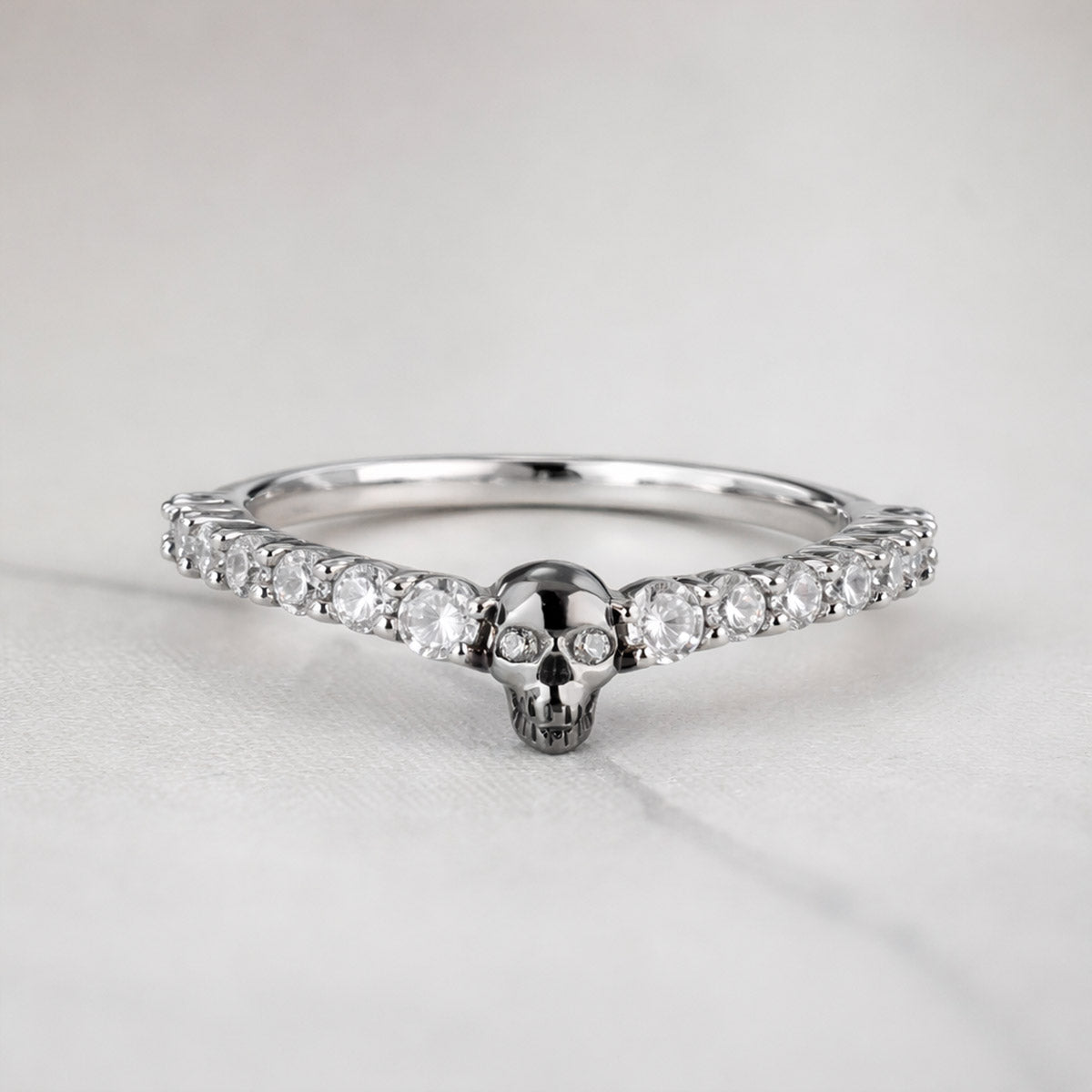 Dainty skull stacking wedding ring in sterling silver