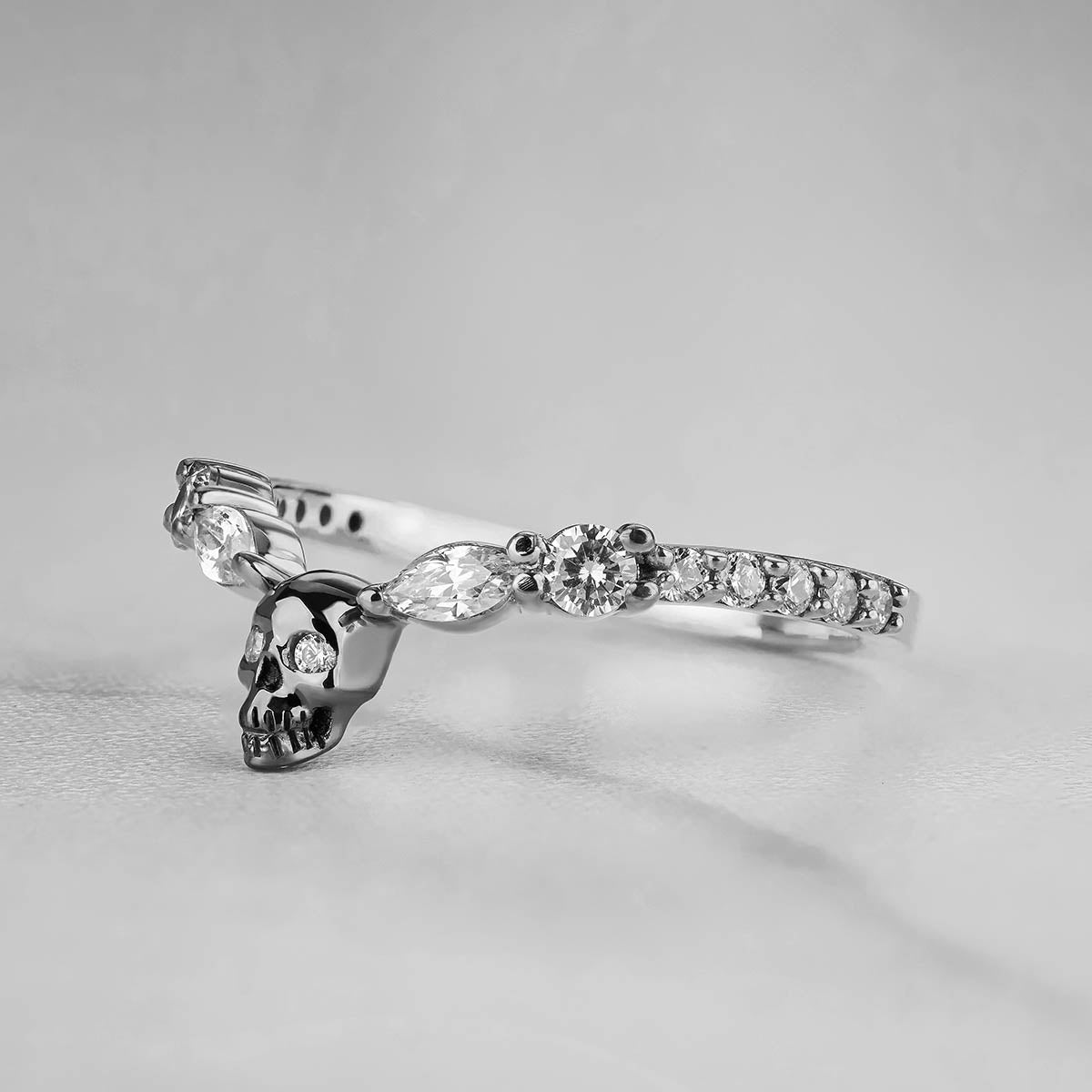 Wedding Engagement Skull Ring Enhancer Gothic Moissanite Sterling Silver Two Tone