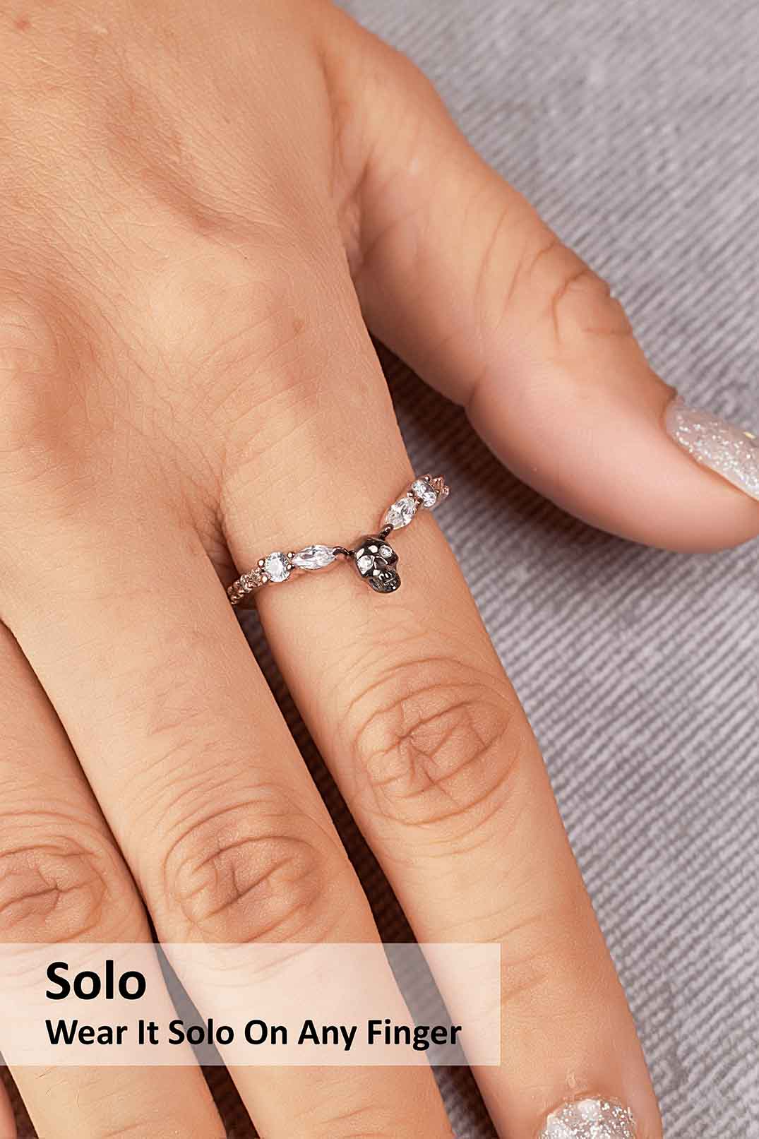 Wedding Engagement Skull Ring Enhancer Gothic Moissanite Sterling Silver Two Tone