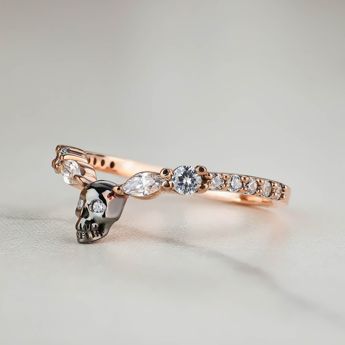 Wedding Engagement Skull Ring Enhancer Gothic Moissanite Sterling Silver Two Tone