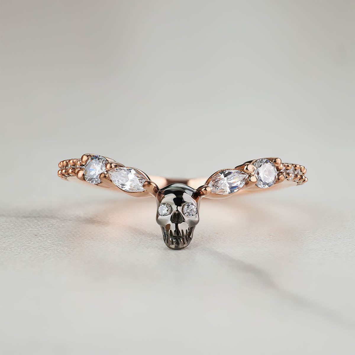 Wedding Engagement Skull Ring Enhancer Gothic Moissanite Sterling Silver Two Tone