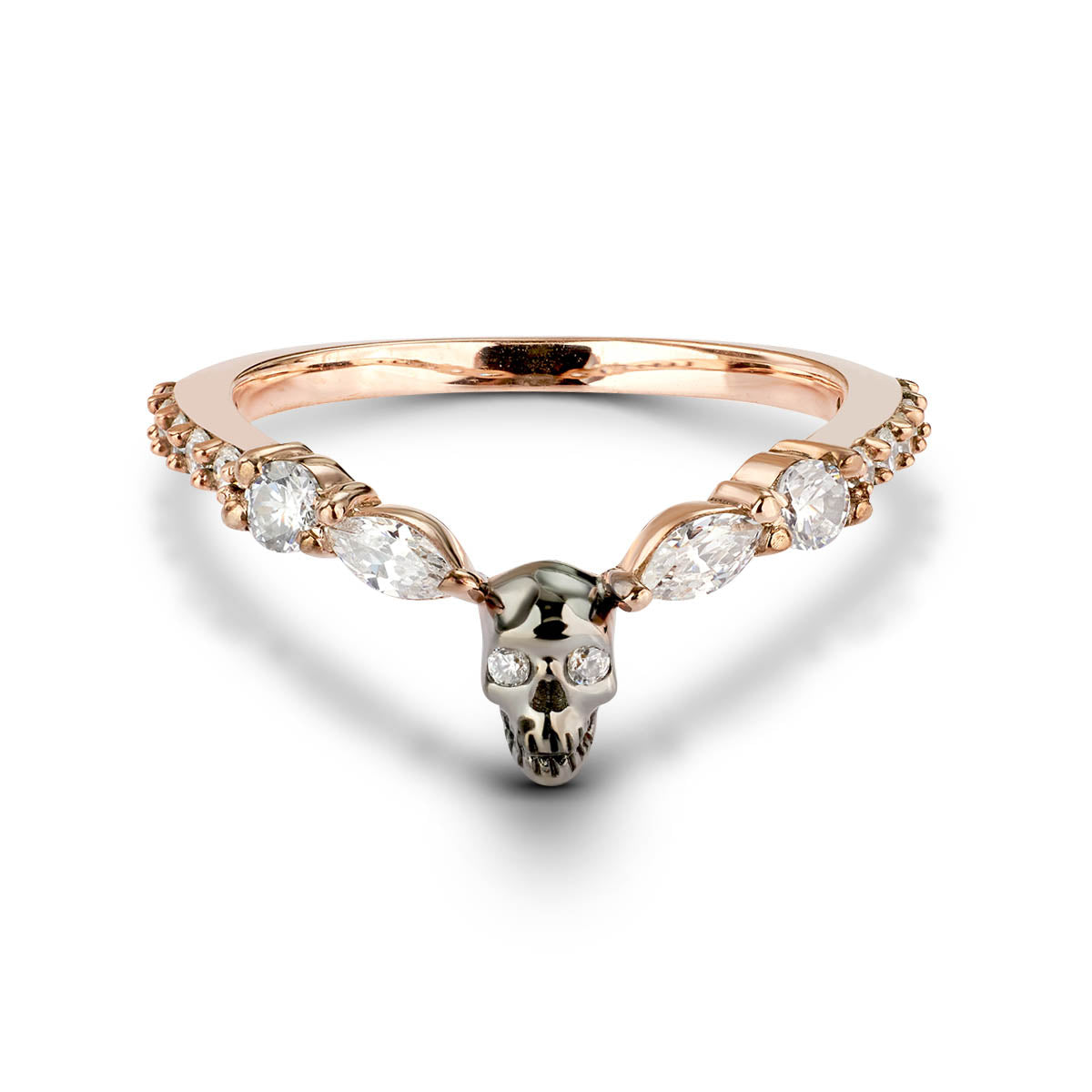 Engagement Wedding Skull Ring Enhancer AAA CZ 925 Sterling Silver Two Tone