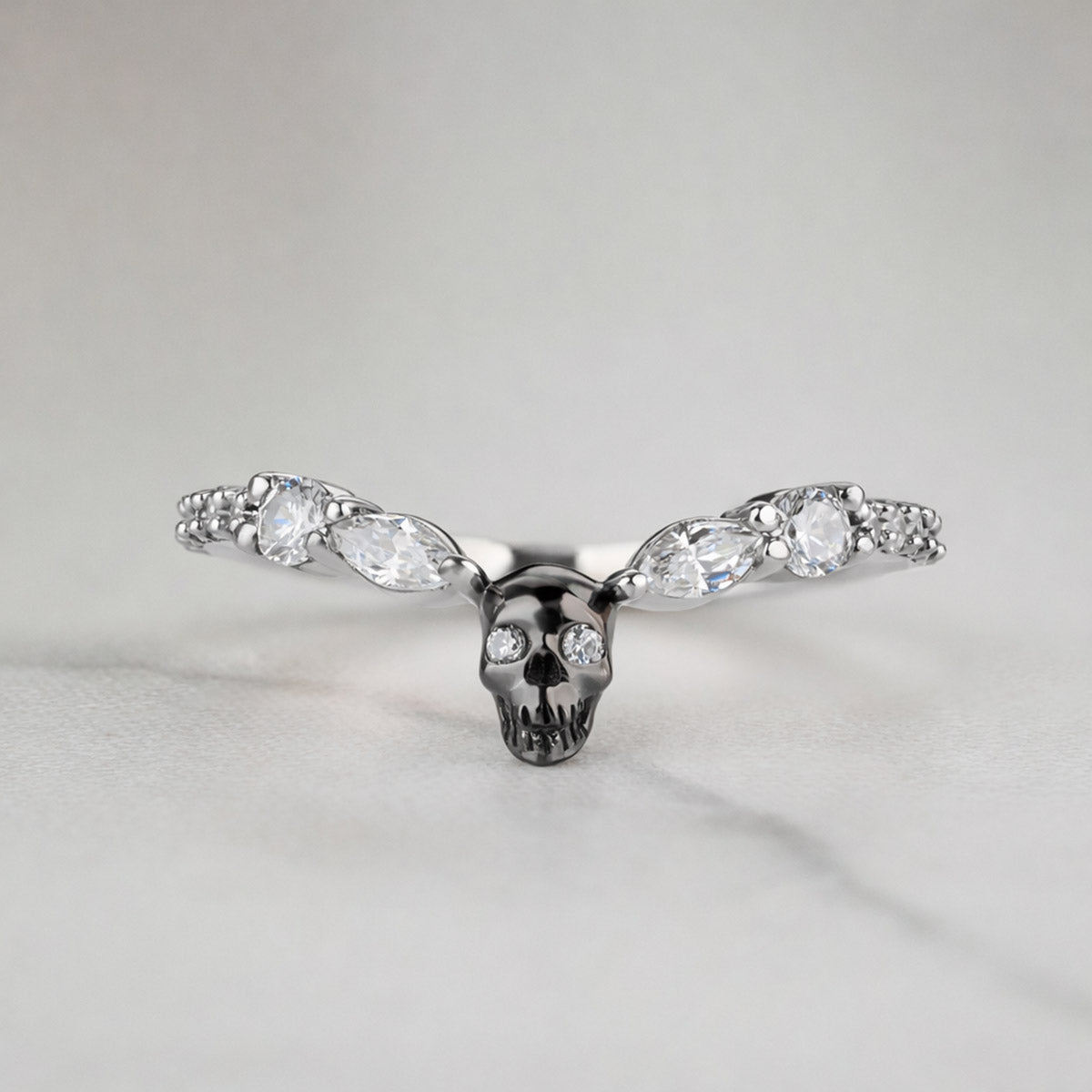 Wedding Engagement Skull Ring Enhancer Gothic Moissanite Sterling Silver Two Tone Black skull Diamond Ring