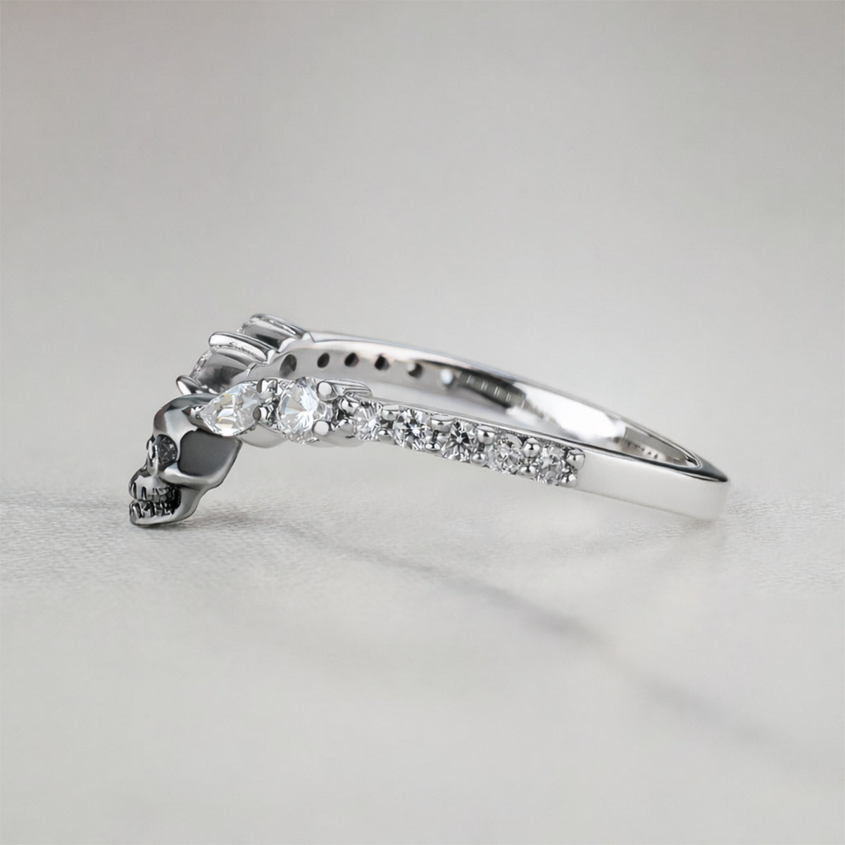 Wedding Engagement Skull Ring Enhancer Gothic Moissanite Sterling Silver Two Tone Black Skull Diamond  Ring