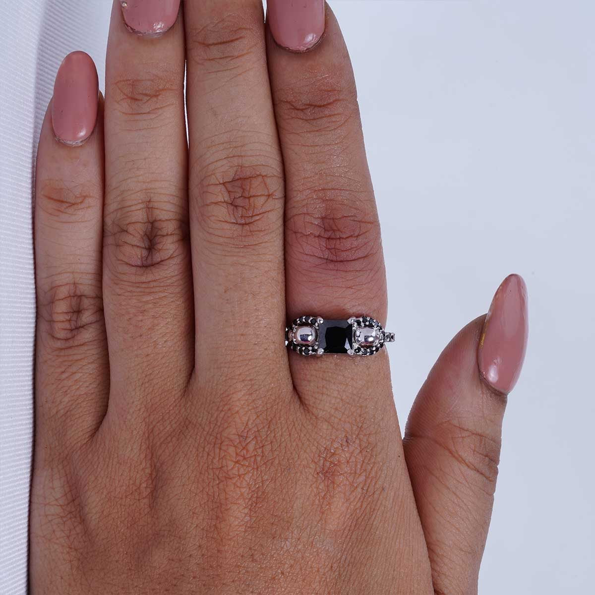 Black Spinel Skull Engagement Ring 925 Sterling Silver Gun Metal
