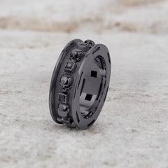 Black Moissanite Skull Wedding Band for Men Gothic Biker Jewelry
