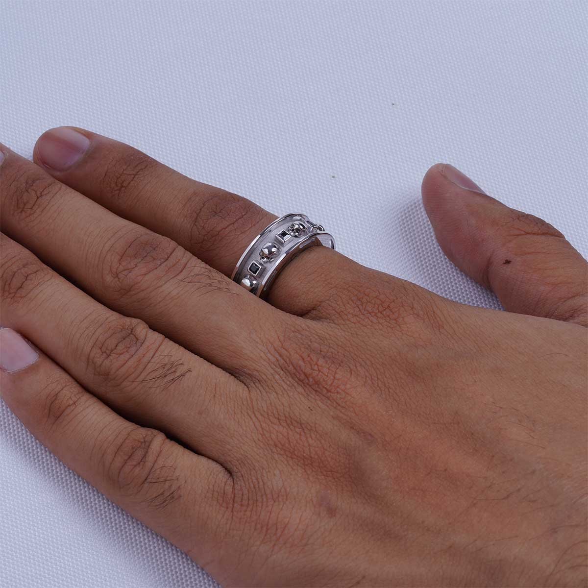 Black Moissanite Skull Wedding Band for Men Gothic Biker Jewelry