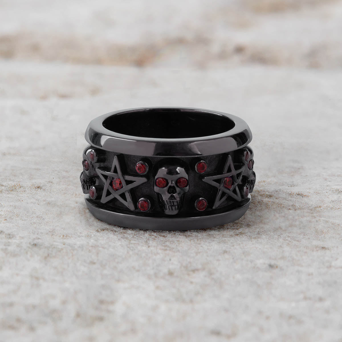Pentagram Skull Wedding Band for Men Gothic Biker Jewelry