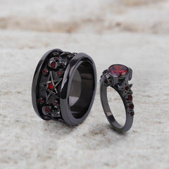 Pentagram Skull Wedding Ring Set Matching Gothic Couple Rings