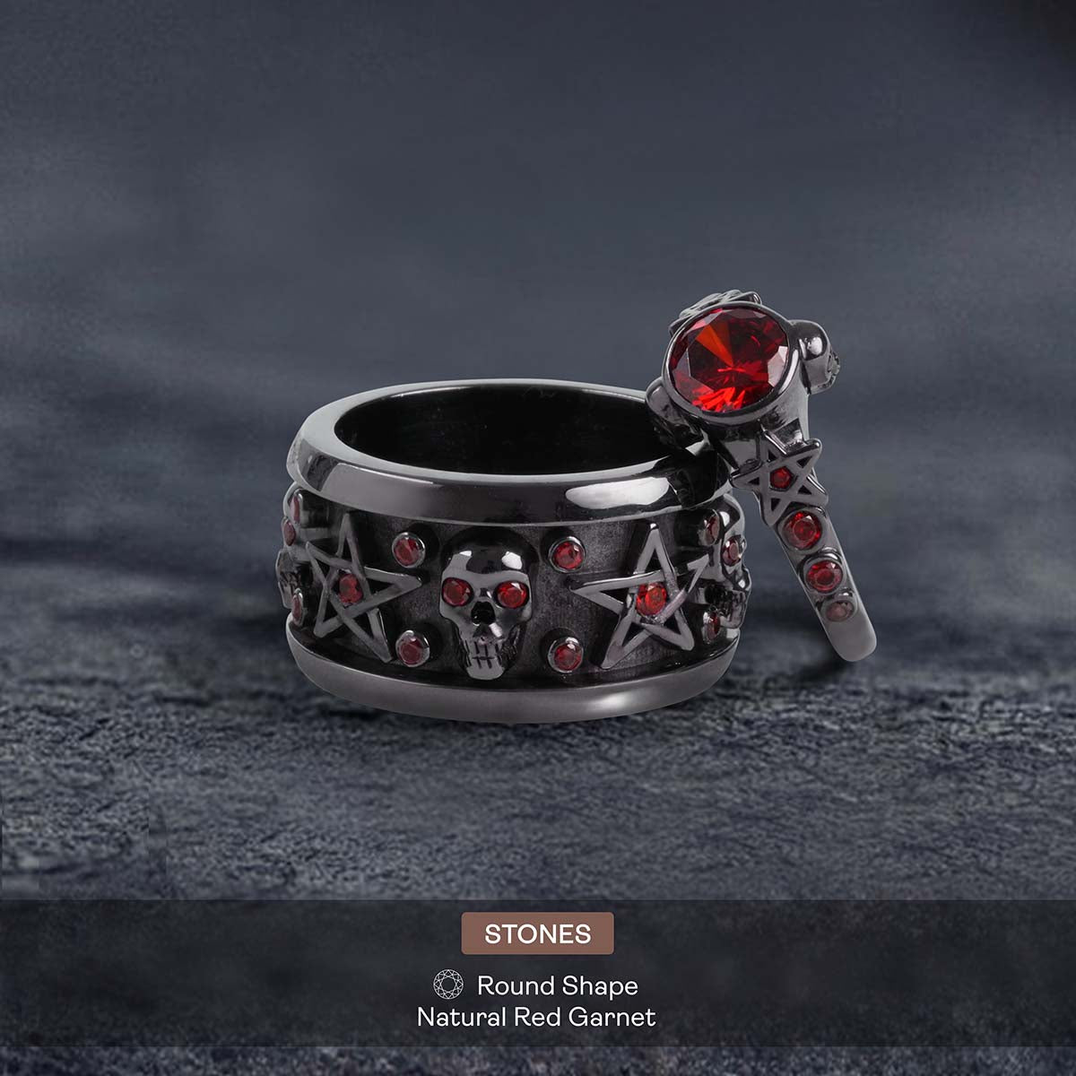 Pentagram Skull Wedding Ring Set Matching Gothic Couple Rings
