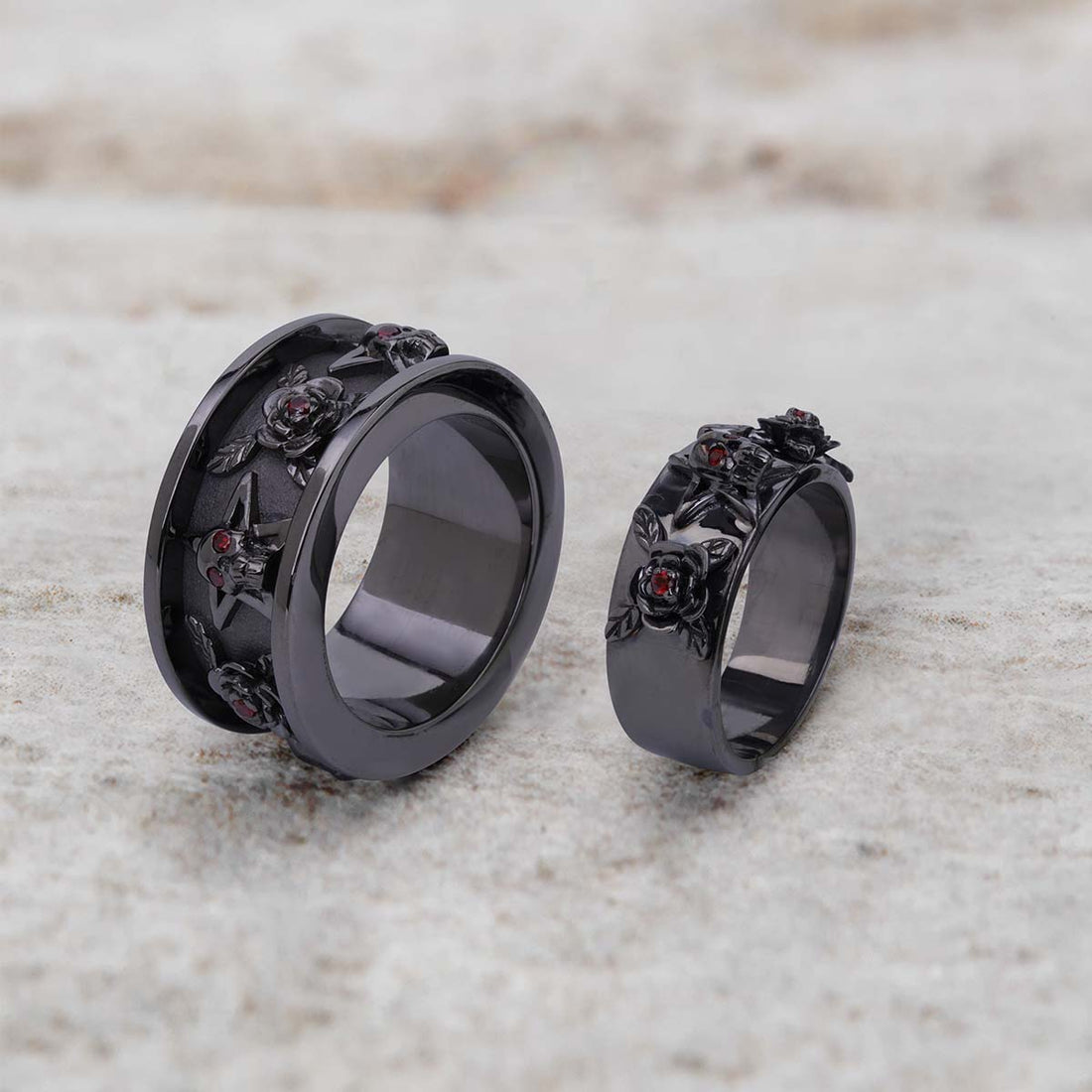 Rose Skull Wedding Ring Set His and Her Couple Promise Bands