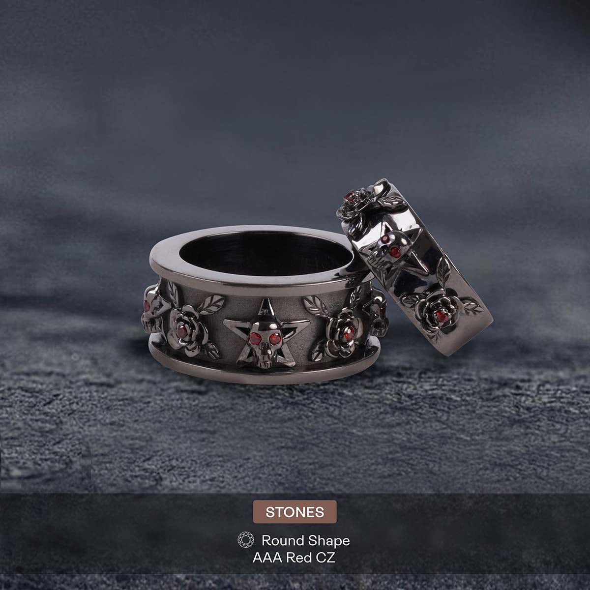 Rose Skull Wedding Ring Set His and Her Couple Promise Bands