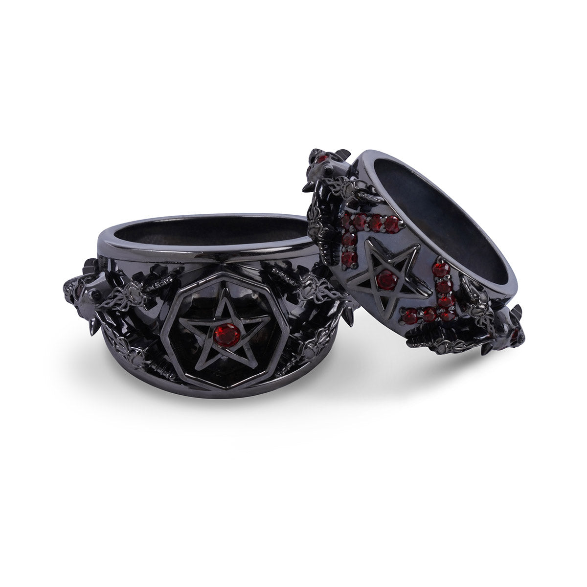 Black satanic skull couple rings in gun metal finished sterling silver