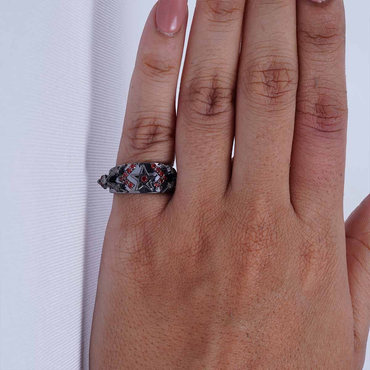Pentagram Skull Wedding Ring Devil Horn Occult Satanic Jewelry