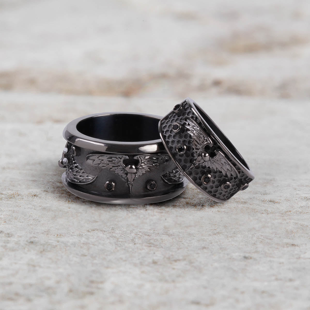 Raven Wedding Rings for Couple Norse Viking Jewelry Black Moissanite