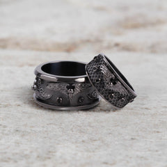 Raven Wedding Rings for Couple Norse Viking Jewelry Black Moissanite