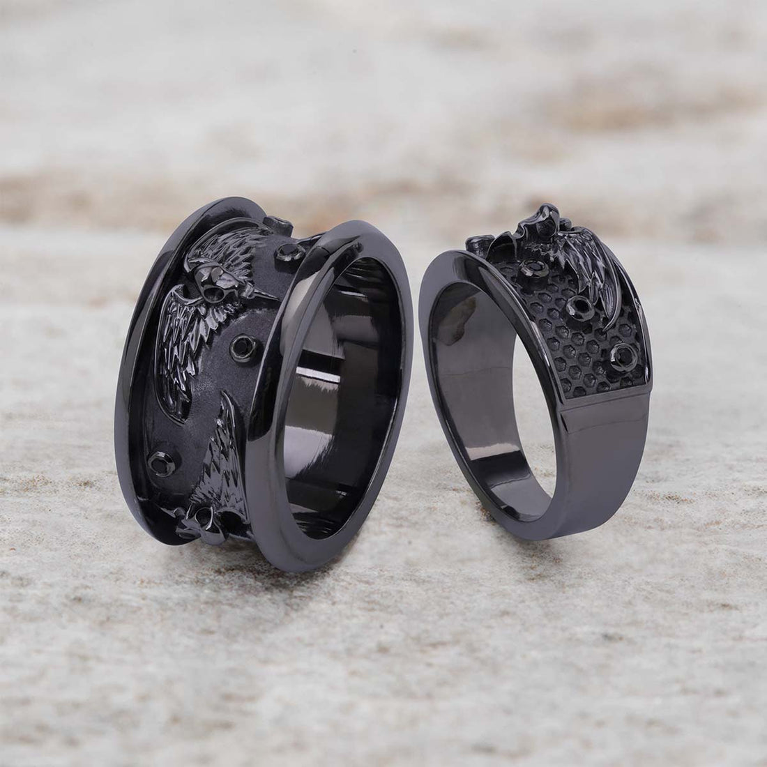 Raven Wedding Ring Set Viking Couple Rings 925 Sterling Silver