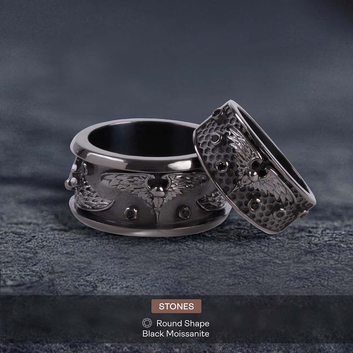 Raven Wedding Rings for Couple Norse Viking Jewelry Black Moissanite