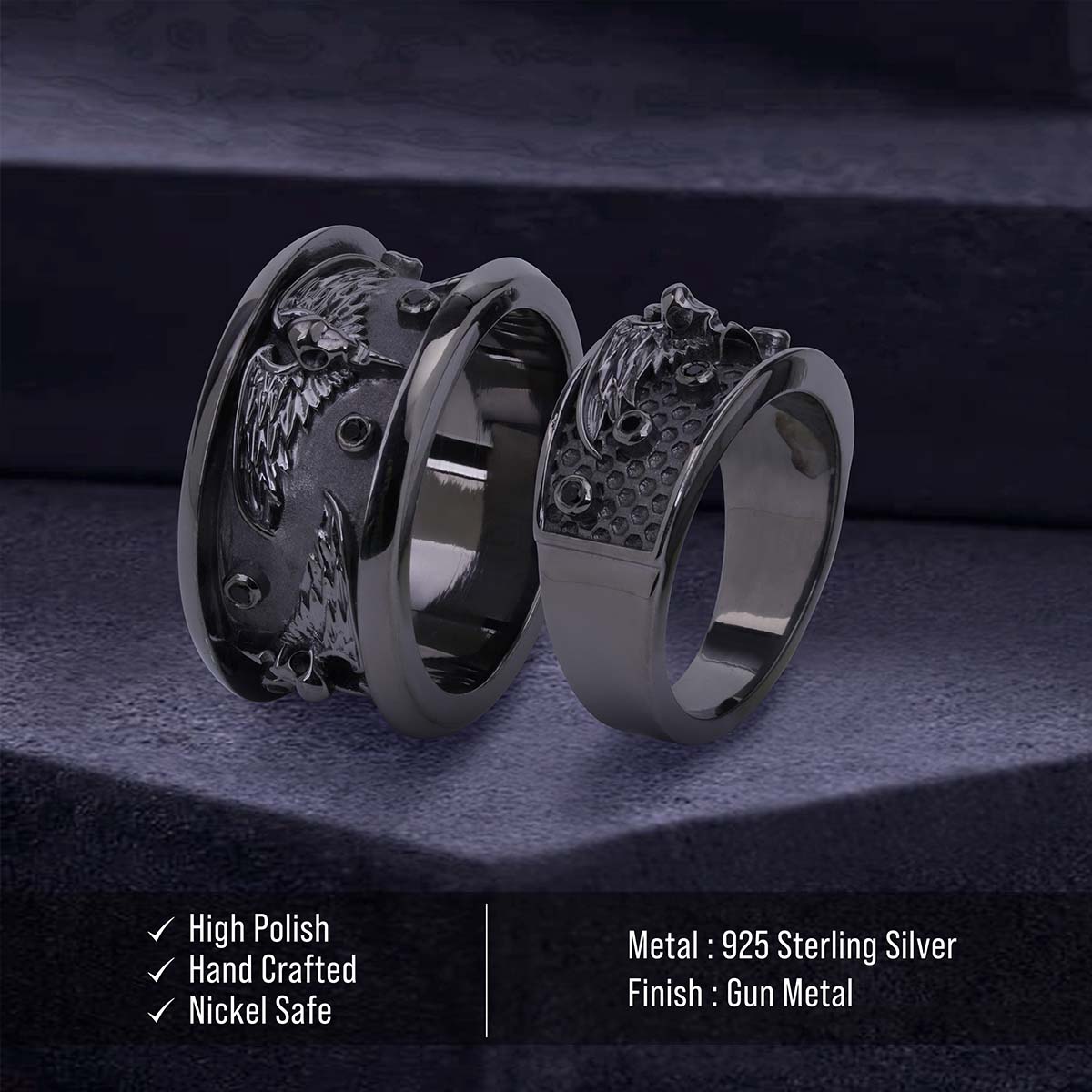 Raven Wedding Rings for Couple Norse Viking Jewelry Black Moissanite