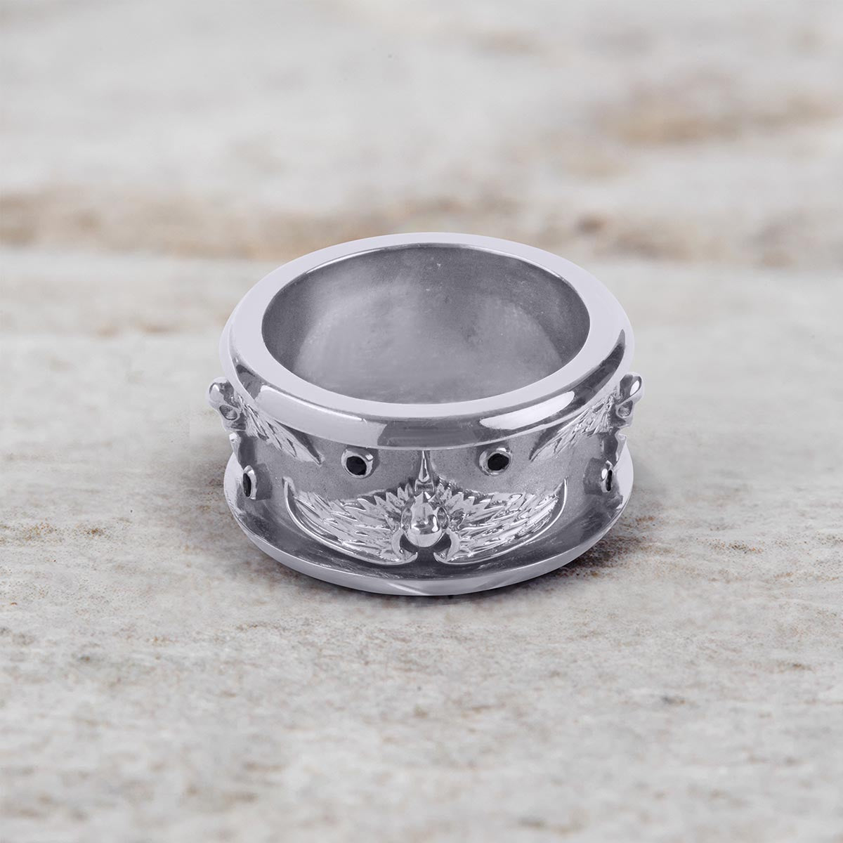 Viking Raven Wedding Band for Men Norse Jewelry White Gold