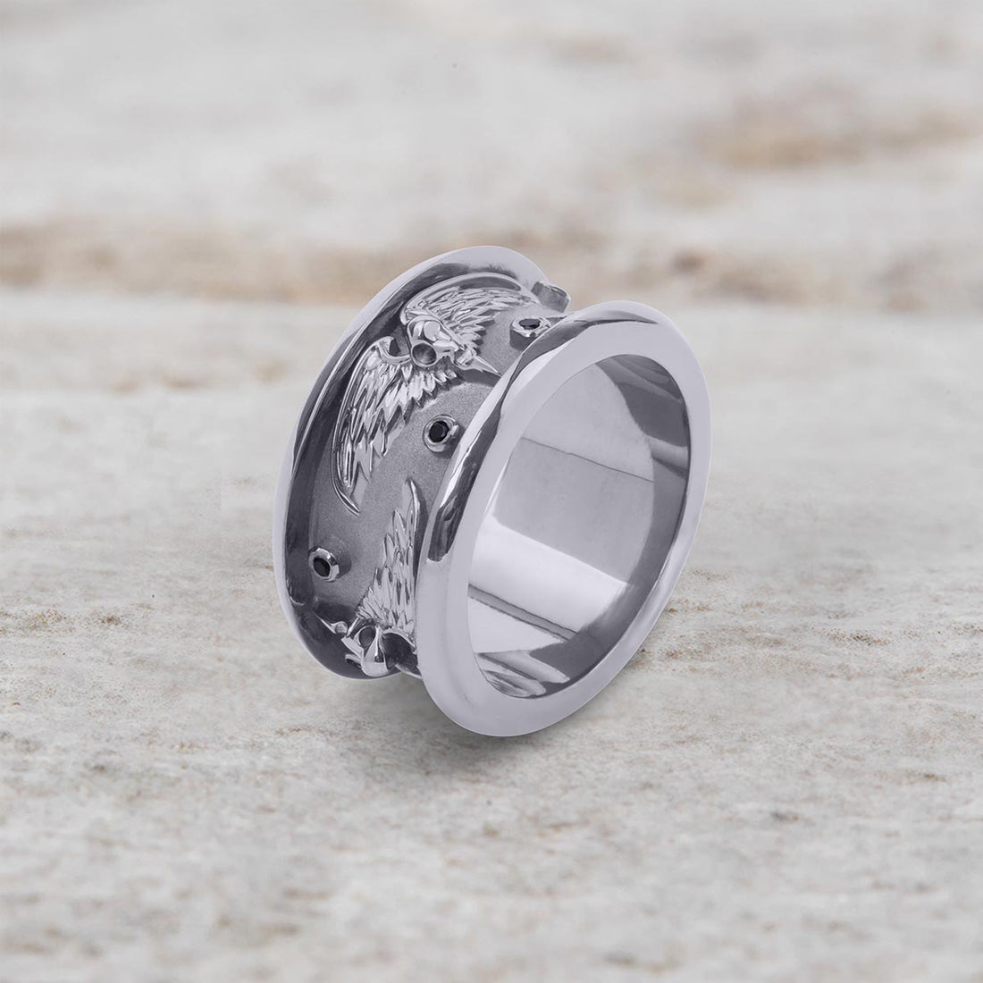 Raven Wedding Band for Men Gothic Viking Jewelry Sterling Silver