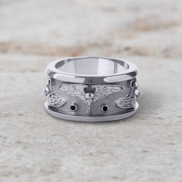 Viking Raven Wedding Band for Men Norse Jewelry White Gold