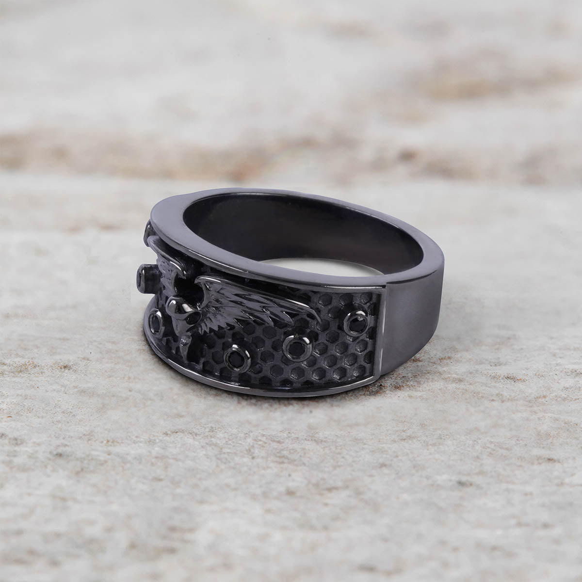 Raven Wedding Band for Women Gothic Viking Jewelry Gun Metal Finish