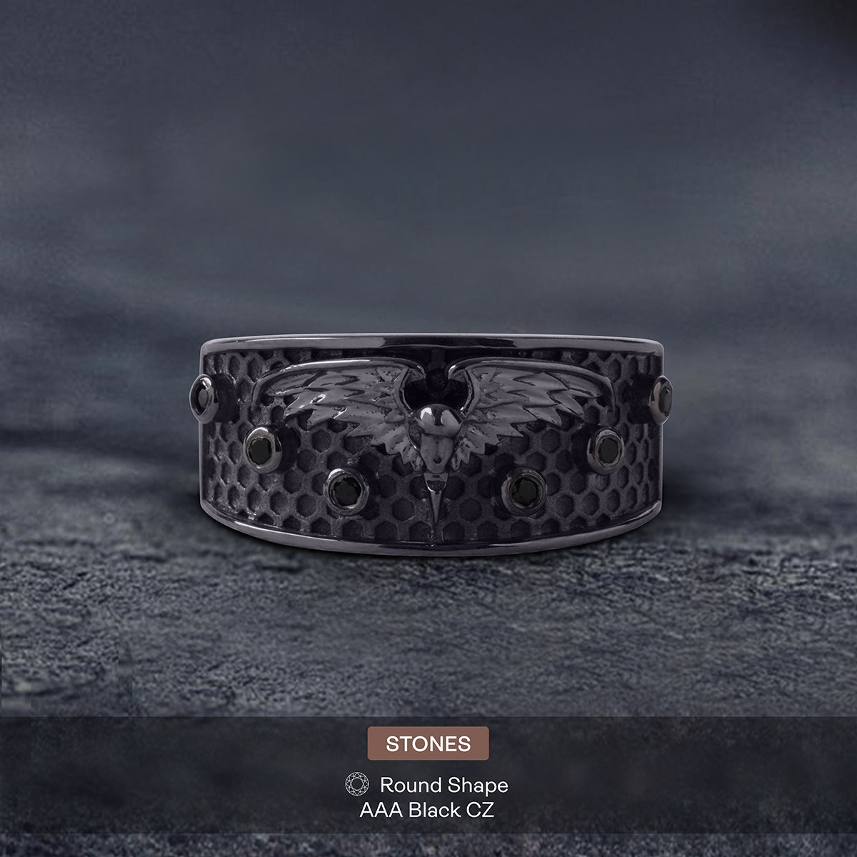 Raven Wedding Band for Women Gothic Viking Jewelry Gun Metal Finish