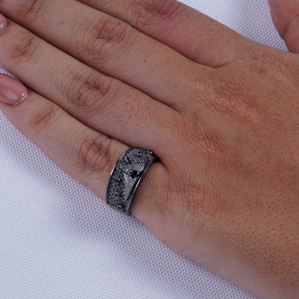 Raven Engagement Band Ring Sterling Silver Norse Viking Jewelry