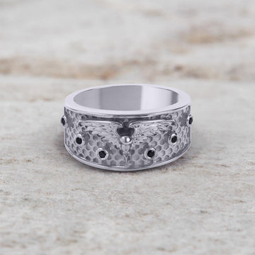 Raven Engagement Band Ring Sterling Silver Norse Viking Jewelry