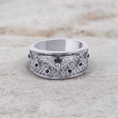 Viking Raven Engagement Ring 14k White Gold Nordic Jewelry
