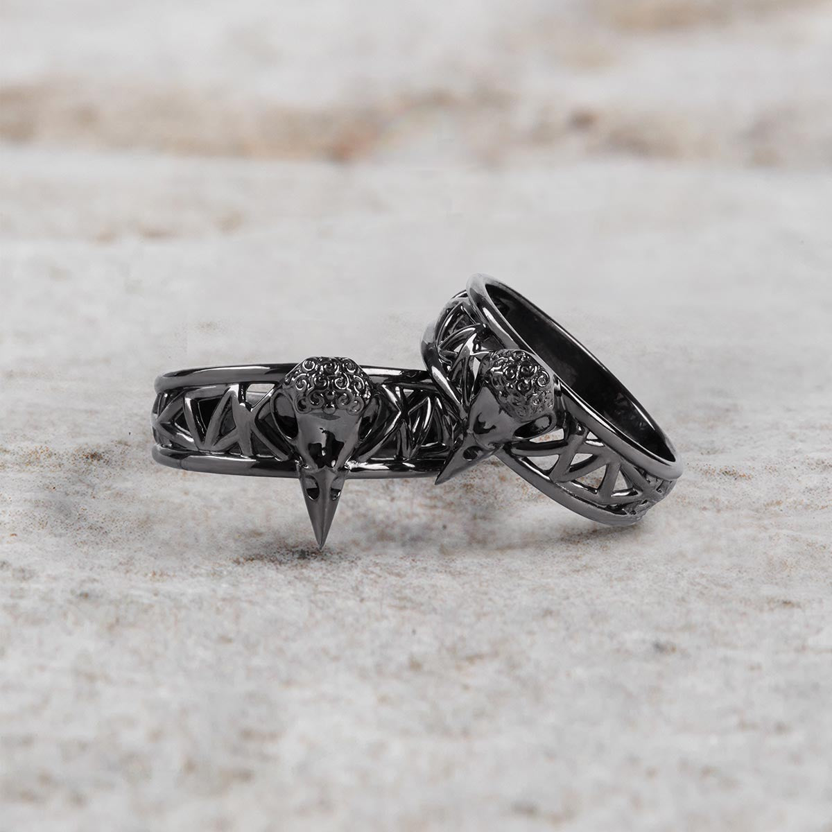 Raven Skull Ring Set Mesh Gothic Viking Couple Wedding Rings