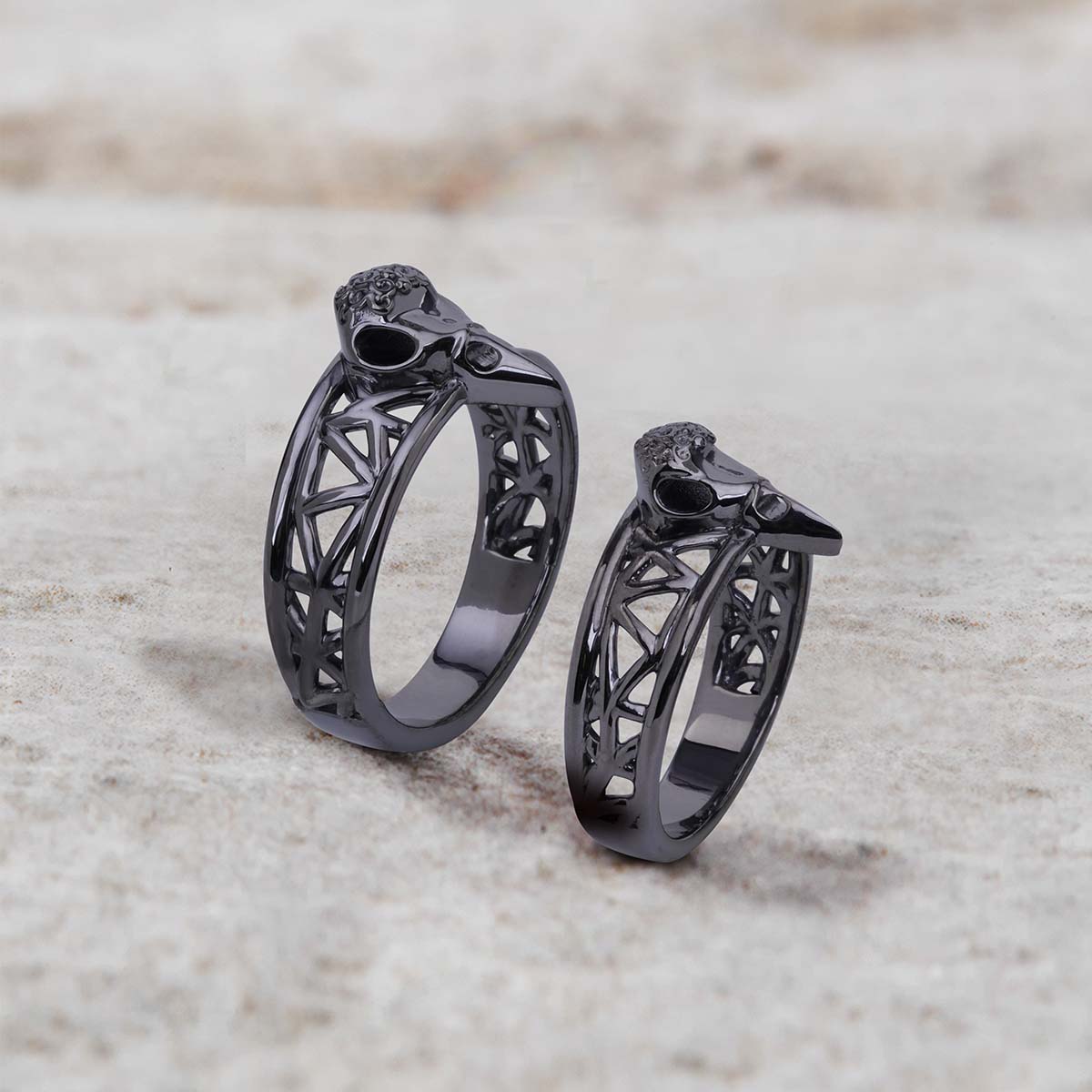Raven Skull Ring Set Mesh Gothic Viking Couple Wedding Rings