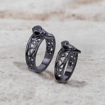 Raven Skull Ring Set Mesh Gothic Viking Couple Wedding Rings