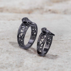 Raven Skull Ring Set Mesh Gothic Viking Couple Wedding Rings