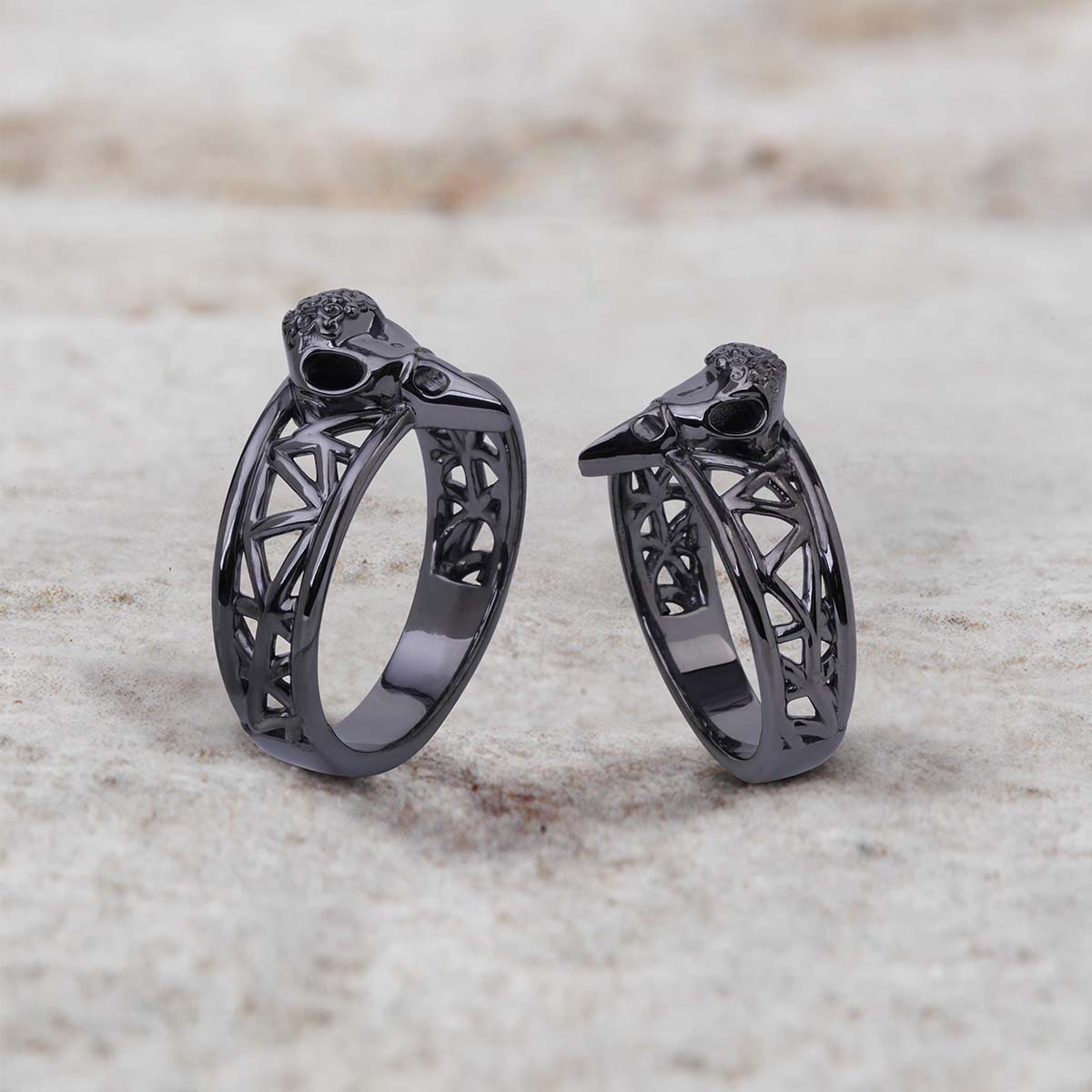 Raven Skull Ring Set Mesh Gothic Viking Couple Wedding Rings