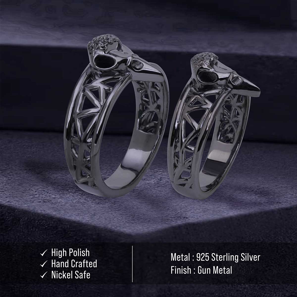 Raven Skull Ring Set Mesh Gothic Viking Couple Wedding Rings