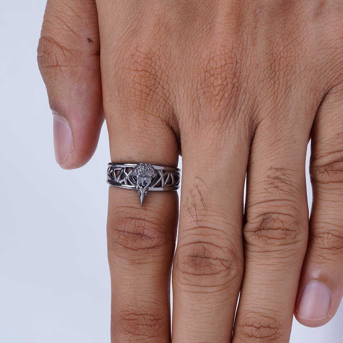 Raven Skull Ring for Men Norse Viking Jewelry Sterling Silver Gun Metal Finish
