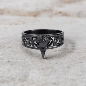 Raven Skull Ring for Men Norse Viking Jewelry Sterling Silver Gun Metal Finish