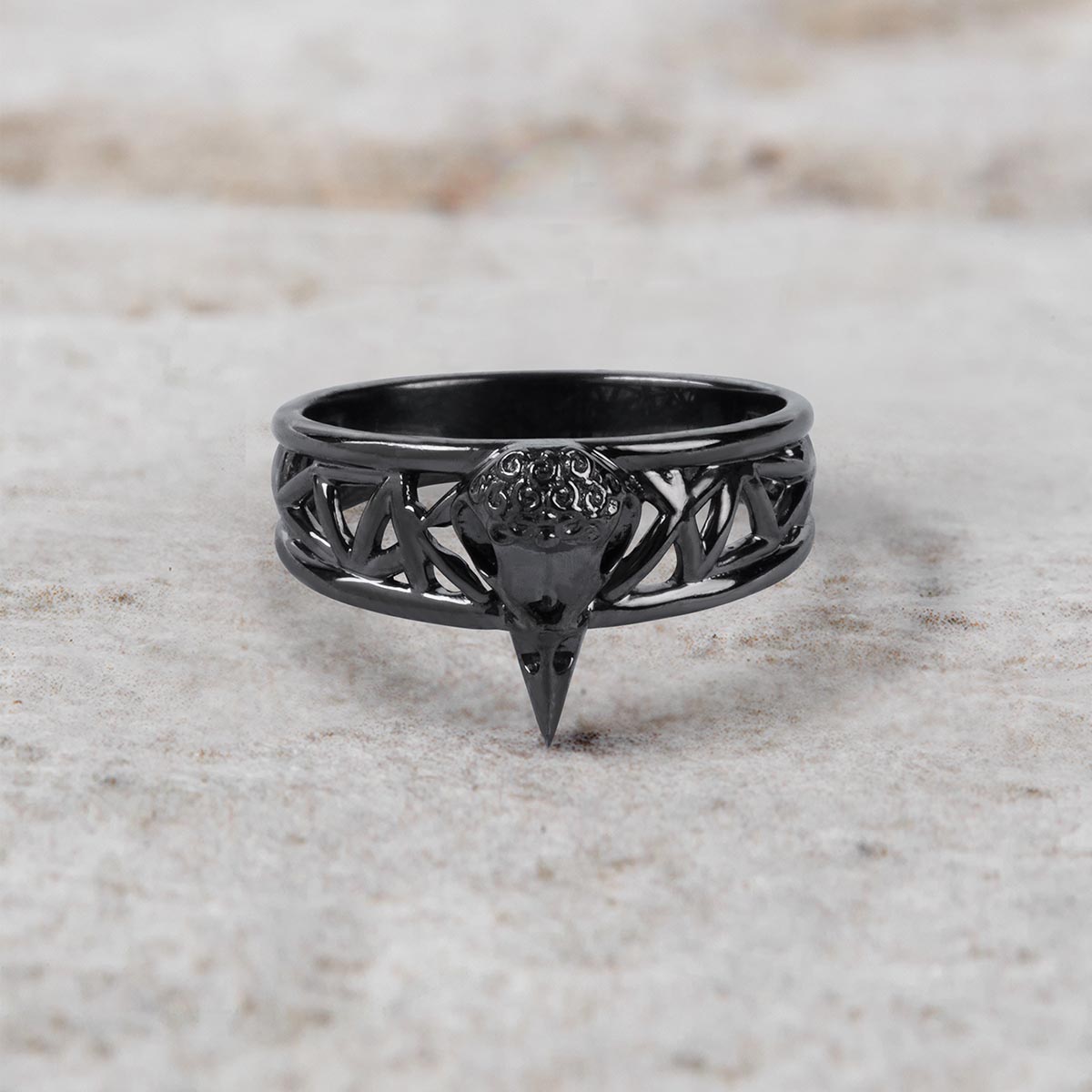 Raven Skull Ring for Women Norse Viking Jewelry Sterling Silver Gun Metal Finish