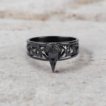 Raven Skull Ring for Women Norse Viking Jewelry Sterling Silver Gun Metal Finish