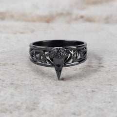 Raven Skull Ring for Women Norse Viking Jewelry Sterling Silver Gun Metal Finish