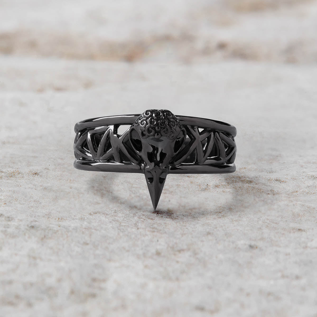 Raven Skull Ring for Women Norse Viking Jewelry Sterling Silver Gun Metal Finish